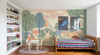 Panorama mural Animaux sympathiques de la forêt dans une forêt aux tons pastel doux