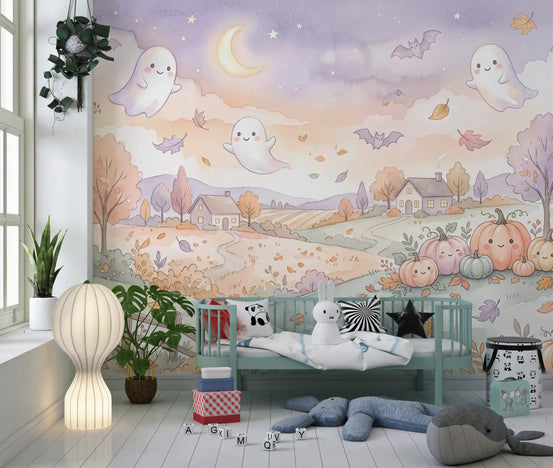 Panorama mural Fantômes sympathiques dans une campagne automnale
