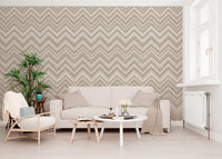 Minimalistisk vægmaleri med neutralt zigzag-sildebensmønster