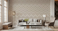 Minimalistisk vægmaleri med neutralt zigzag-sildebensmønster