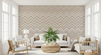 Minimalistisk vægmaleri med neutralt zigzag-sildebensmønster