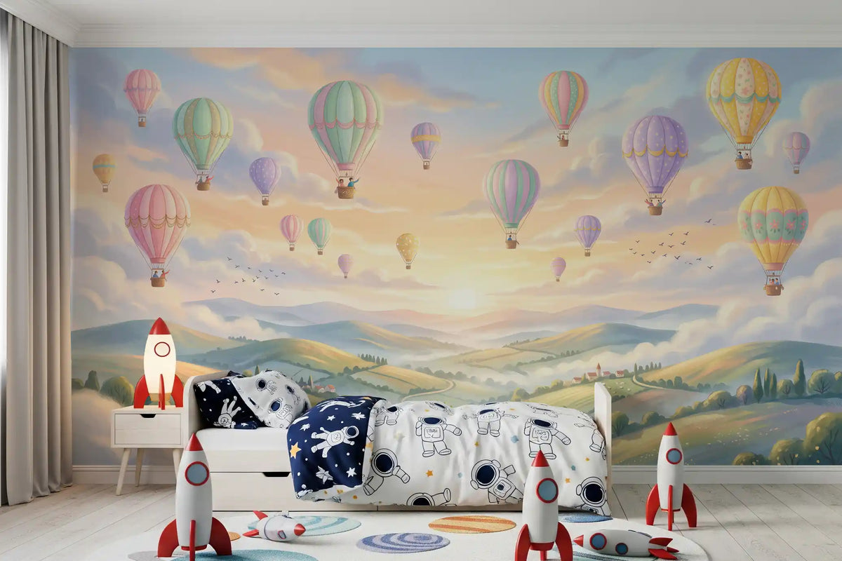 Panorama mural Ciels pastel et ballons flottants