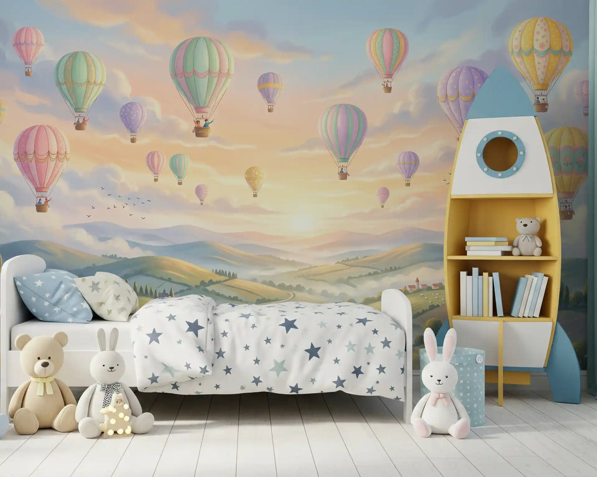 Panorama mural Ciels pastel et ballons flottants