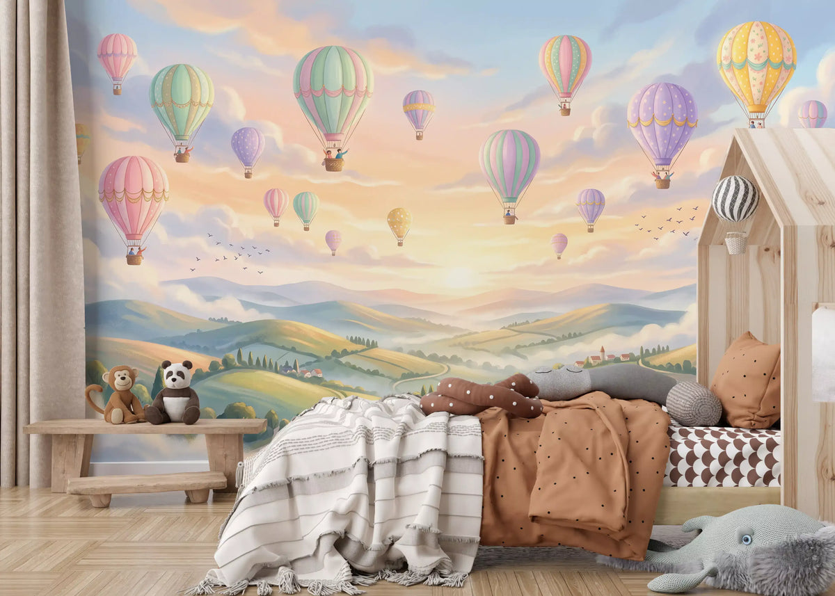 Panorama mural Ciels pastel et ballons flottants