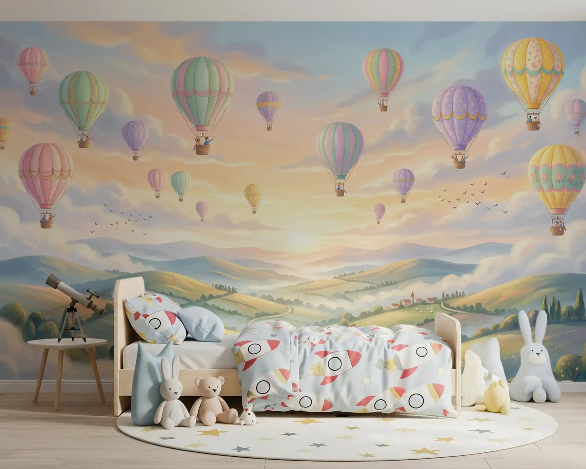 Panorama mural Ciels pastel et ballons flottants