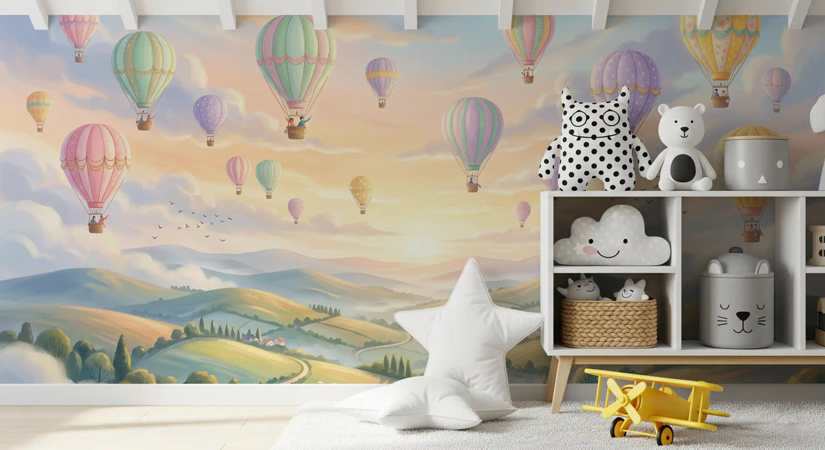 Panorama mural Ciels pastel et ballons flottants