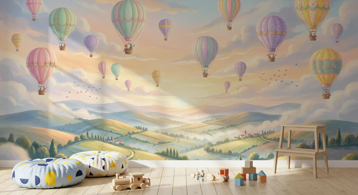 Panorama mural Ciels pastel et ballons flottants