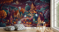 Panorama mural Village nocturne fantomatique et fantaisiste