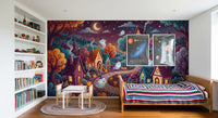 Panorama mural Village nocturne fantomatique et fantaisiste