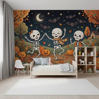 Papier peint panoramique mural représentant une forêt nocturne automnale en fête