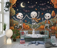 Papier peint panoramique mural représentant une forêt nocturne automnale en fête