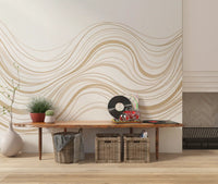 Murale da parete con linee ondulate fluide color crema e beige