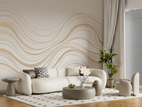 Murale da parete con linee ondulate fluide color crema e beige