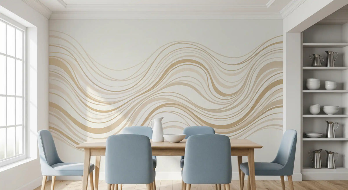 Murale da parete con linee ondulate fluide color crema e beige