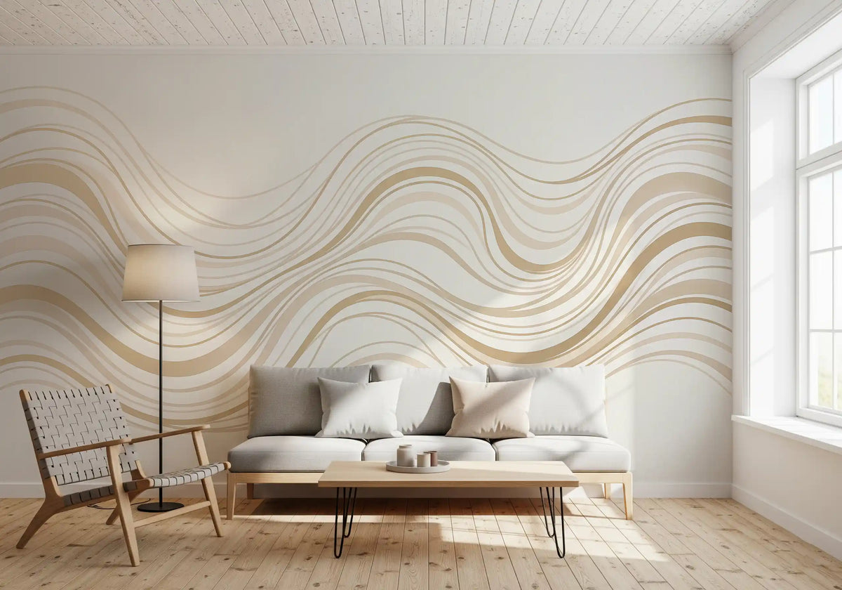 Murale da parete con linee ondulate fluide color crema e beige