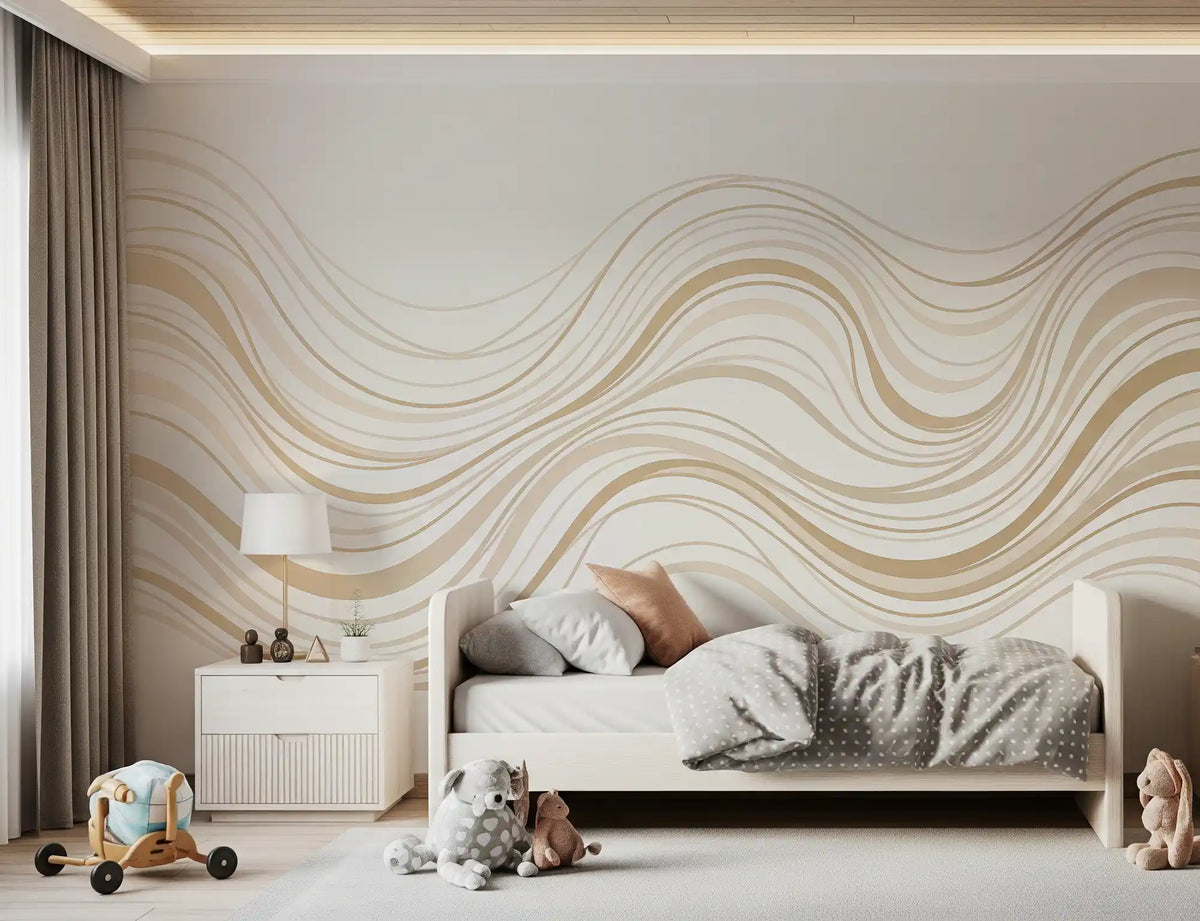 Murale da parete con linee ondulate fluide color crema e beige