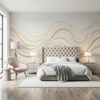 Murale da parete con linee ondulate fluide color crema e beige