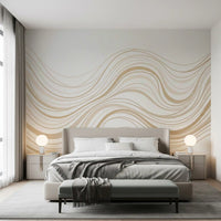 Murale da parete con linee ondulate fluide color crema e beige