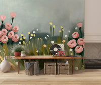 Murale da parete Petali rosa tenue nella foschia del prato