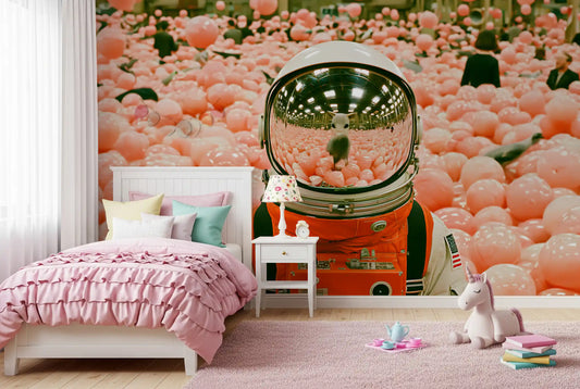 Astronaut in a Sea of Pink Balloons Wall Mural