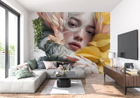 Fresque murale d’un portrait floral éthéré
