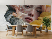 Fresque murale d’un portrait floral éthéré