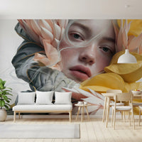 Fresque murale d’un portrait floral éthéré