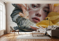 Fresque murale d’un portrait floral éthéré
