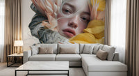 Fresque murale d’un portrait floral éthéré