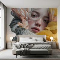 Fresque murale d’un portrait floral éthéré