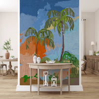 Murale da parete con impressione di oasi di palme costiera