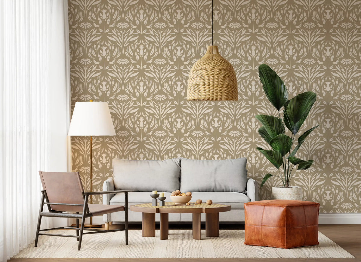 Tapet floral clasic crem și bej⁠