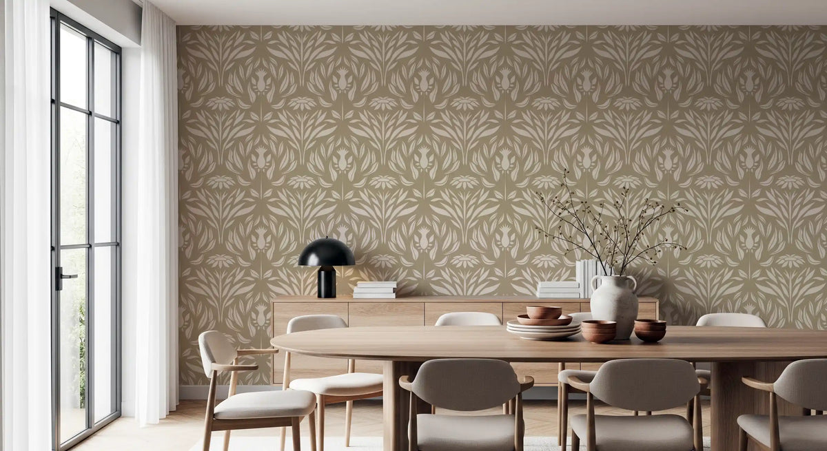 Tapet floral clasic crem și bej⁠