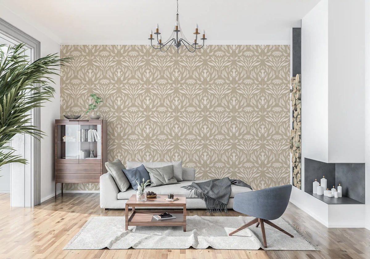 Tapet floral clasic crem și bej⁠
