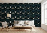 Teal and Cream Floral Symmetry Wallpaper⁠