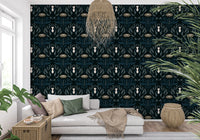 Teal and Cream Floral Symmetry Wallpaper⁠