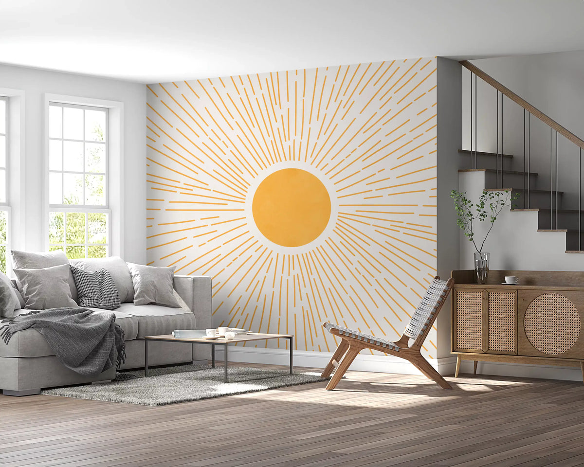 Guldfarvet solstråle-minimalistisk vægmaleri
