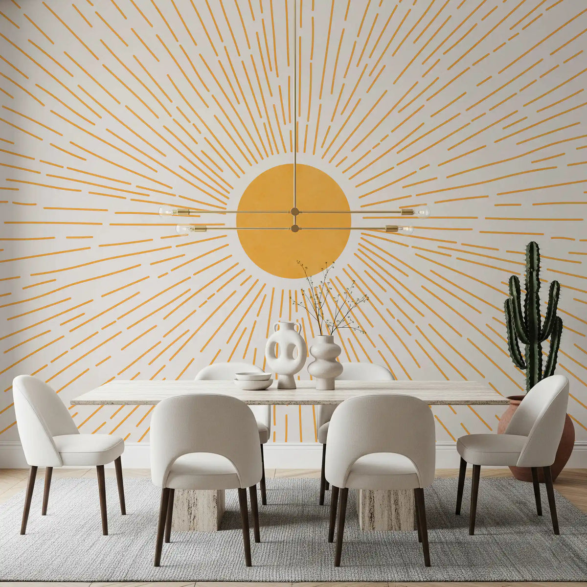 Guldfarvet solstråle-minimalistisk vægmaleri