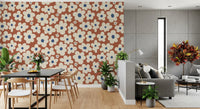 Papier peint panoramique à motif floral rétro crème et rouille