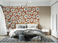 Papier peint panoramique à motif floral rétro crème et rouille