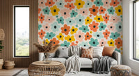 Papier peint panoramique motif Flower Power rétro
