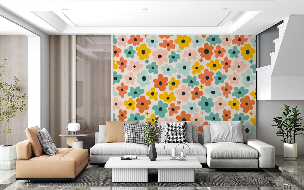 Papier peint panoramique motif Flower Power rétro
