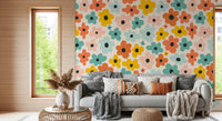 Papier peint panoramique motif Flower Power rétro