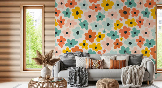 Papier peint panoramique motif Flower Power rétro
