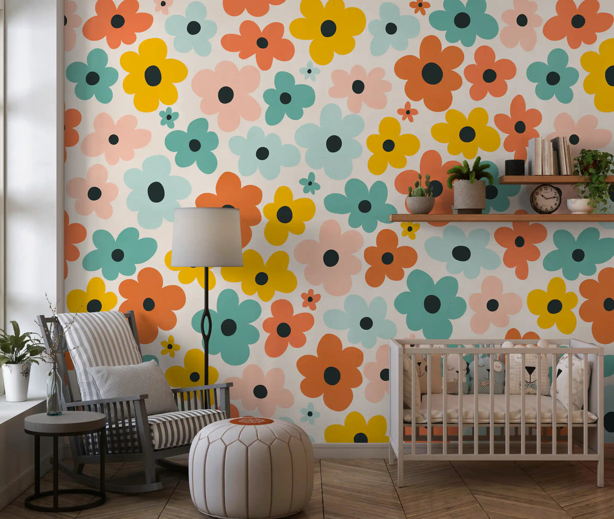 Papier peint panoramique motif Flower Power rétro