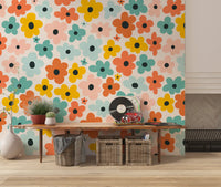 Papier peint panoramique motif Flower Power rétro