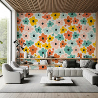 Papier peint panoramique motif Flower Power rétro