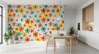 Papier peint panoramique motif Flower Power rétro