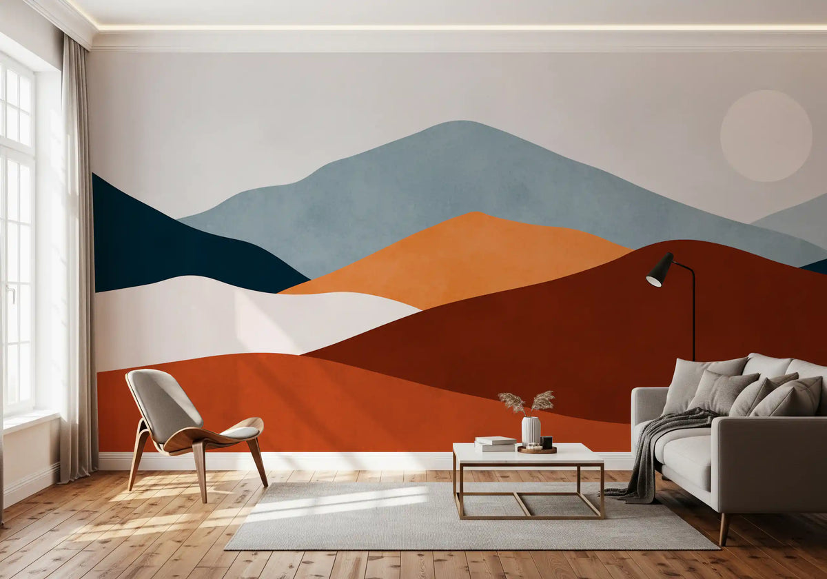 Minimalistisches Wandbild mit gemaltem Berg-Horizont