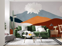 Minimalistisches Wandbild mit gemaltem Berg-Horizont